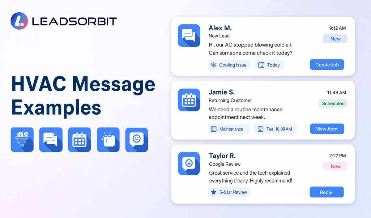 Show three short, readable administrative message examples