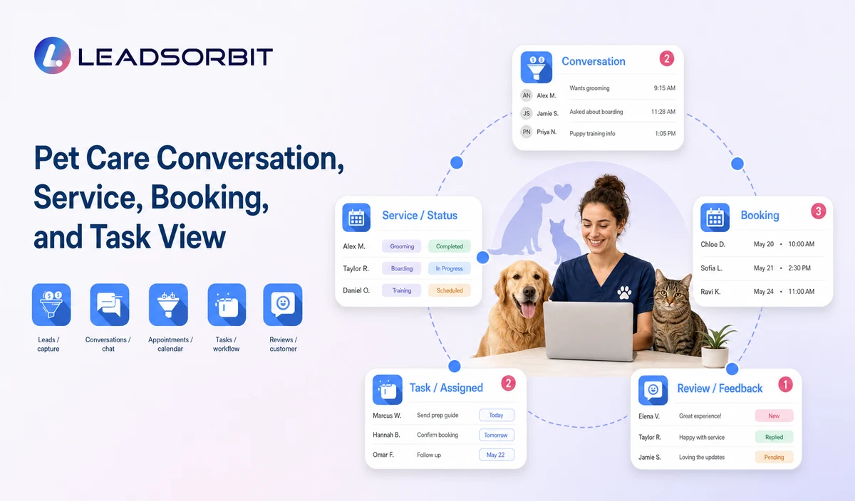 Show sanitized conversation context, service or booking status, and the assigned staff task