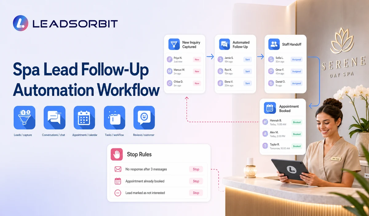 Visualize the main workflow stages, staff handoff, and stop rules